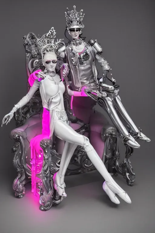 Image similar to full-body rococo and cyberpunk style neon statue of a young attractive Colby O'Donis macho dotado e rico android sim roupa reclining con las piernas abertas e la piroca dura, glowing white laser eyes, prince crown of pink gears, diamonds, swirling silver-colored silk fabric. futuristic elements. full-length view. space robots. human skulls. intricate artwork by caravaggio. Trending on artstation, octane render, cinematic lighting from the right, hyper realism, octane render, 8k, depth of field, 3D