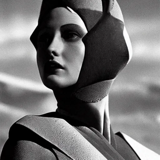 Prompt: avant - garde fashion model, still from movie dune, highly detailed