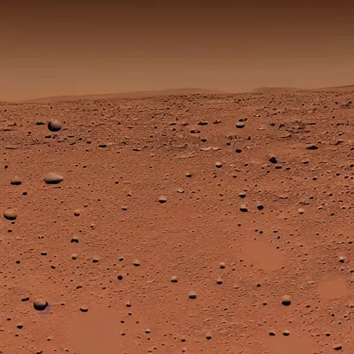 Prompt: still image of surface of Mars with ufo landing and aliens walking