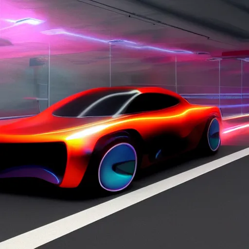 Prompt: concept car, digital art, 3d render, fast, motion blur, neon