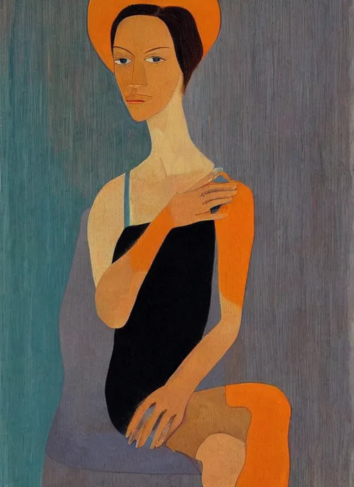 Image similar to a painted portrait of a modern women, art by felice casorati, aesthetically pleasing and harmonious natural colors, expressionism, natural light, fine day, portrait