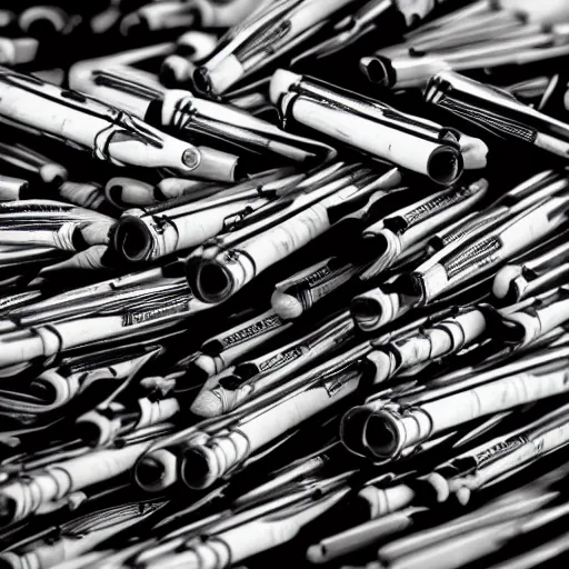 Prompt: a huge pile of pens have fallen, realistic shaded