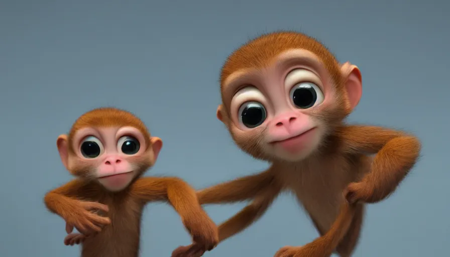 Image similar to very very very cute baby monkeys by Max Kostenko and Bobby Chiu, disney, pixar, MPC, Framestore, character design for animation, uplight, a lineup of characters, big disney eyes, symmetrical eyes, cuteness, 3d render, octane rendered, rendered by maya and houdini, highly detailed, unreal engine, Trending on Artstation, octane render, 4k, 8k, HD