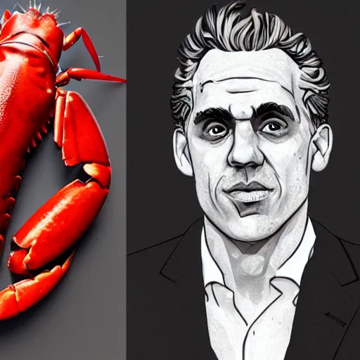 Image similar to Jordan Peterson made from lobsters, artstation