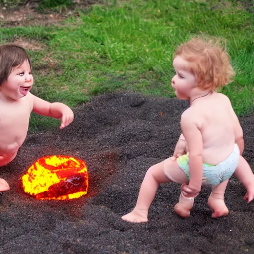 Image similar to toddlers playing in lava