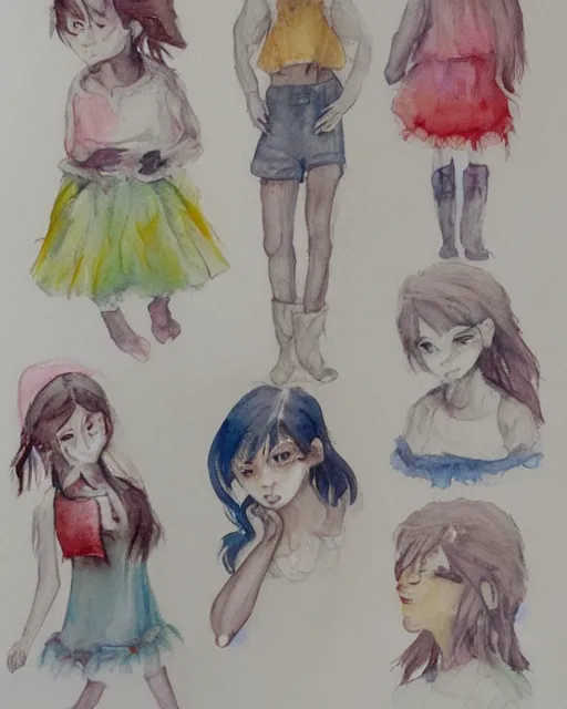 Prompt: cotton girl watercolor sketches by albabg