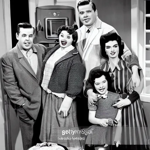 Prompt: 5 0 s family sitcom about a traditional american family of giant tardigrades wearing human clothes. no actual humans are on the show