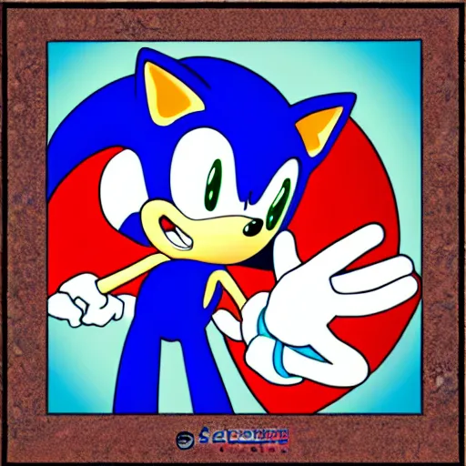 Prompt: sonic in the style of Japonism