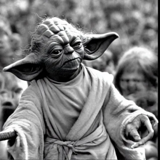 Image similar to yoda performing at woodstock