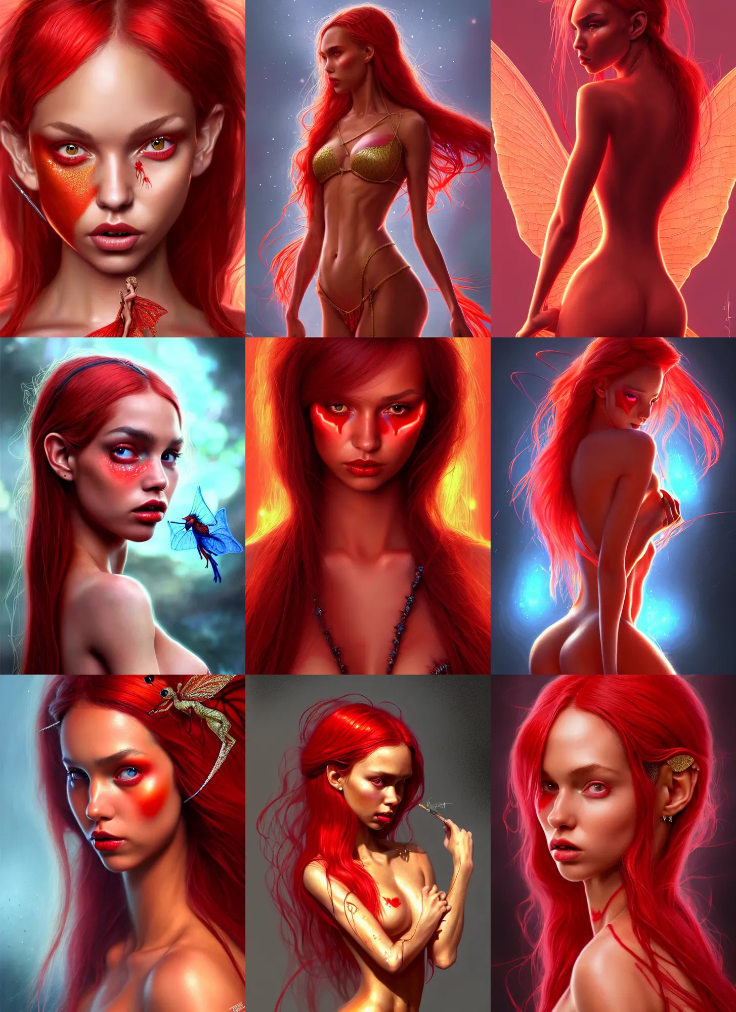 Prompt: bright red nymph - girl fairycore : : disney weta portrait, soft polished pixie queen devilish alexis ren cyborg, bling, hi - fructose, sci - fi fantasy intricate decadent highly - detailed digital painting, golden ratio, octane render, artstation, concept art, smooth, sharp focus, illustration, artgerm, mucha, loish, wlop