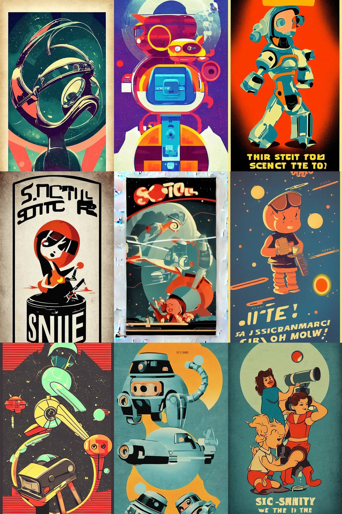 Prompt: cute retro sci - fi poster, digital art