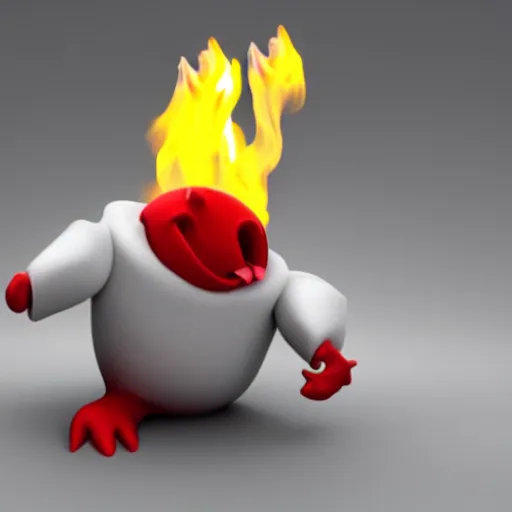 Image similar to a 3 - d rendering of a marshmallow screaming in pain while it is on fire