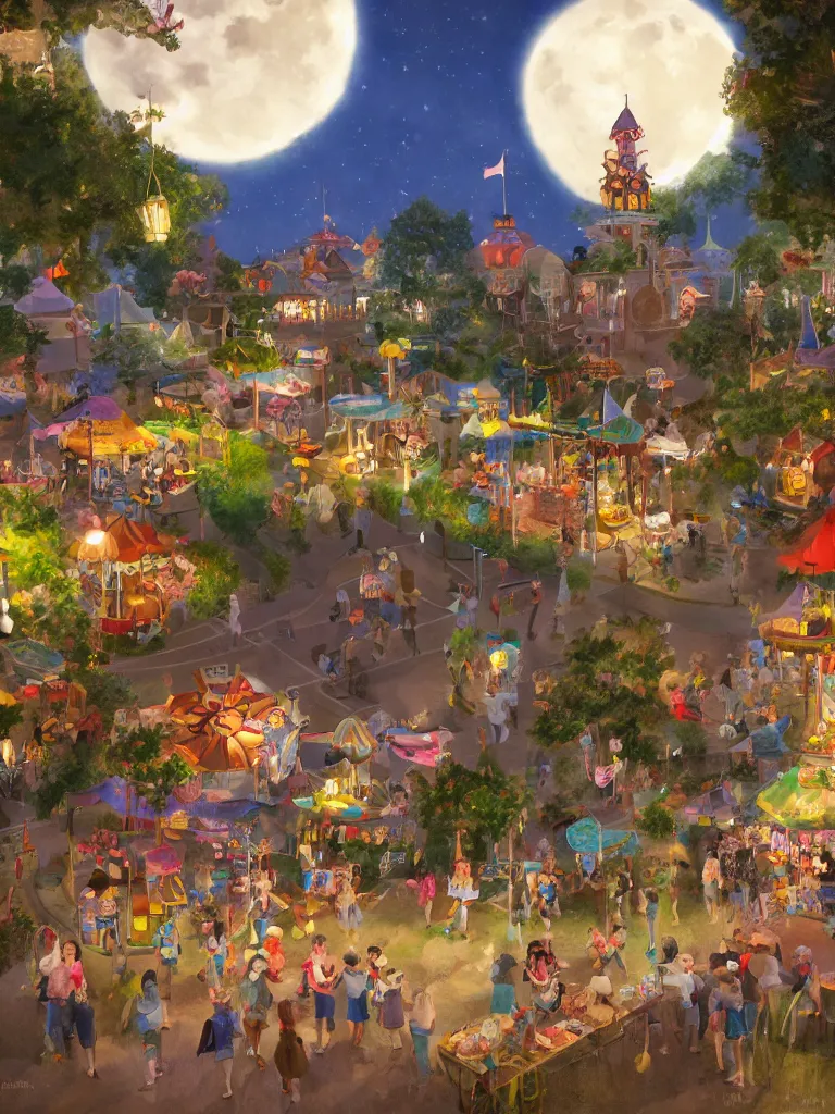 Image similar to summer fair under moonlight by disney concept artists, blunt borders, rule of thirds