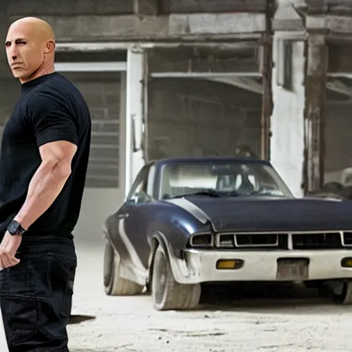 Prompt: film still of christian bale as dominic toretto in fast & furious