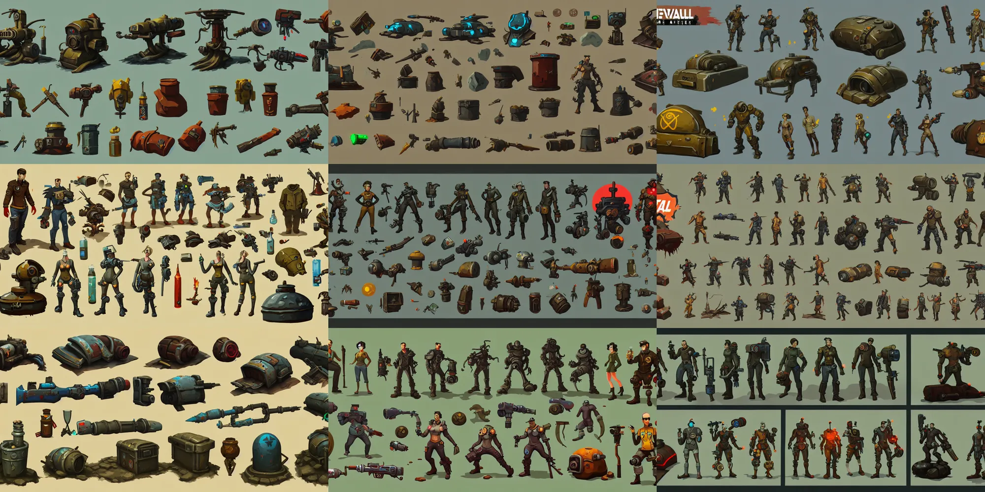 Prompt: game asset of fallout bunker, in gouache detailed paintings, props, stylized, 2 d sprites asset sheet, kitbash, arcane, prop rocks, overwatch, many color scheme, 8 k, close up