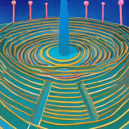 Image similar to a circular portal structure made from crystals in a fantasy city, beautiful curves, golden ratio, artwork by david hockney