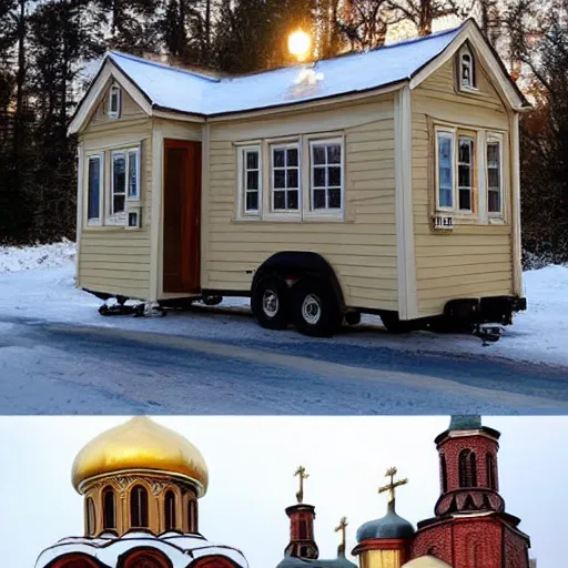 Image similar to tiny home that looks exactly like a scaled - down st volodymyr's cathedral.