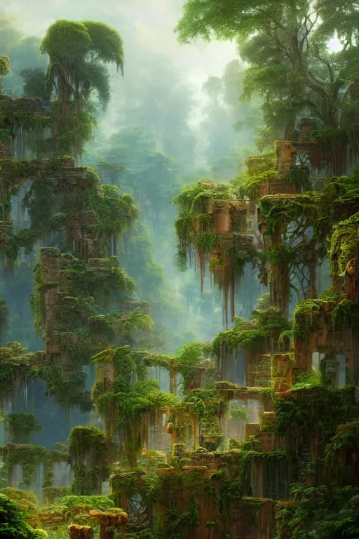 Prompt: a beautiful digital illustration painting of jungle ruins roots by benoit b. mandelbrot, steven belledin, martin johnson heade, lee madgwick, caspar david friedrich, and david rios ferreira, thomas kinkade. 8 k resolution trending on artstation concept art digital illustration