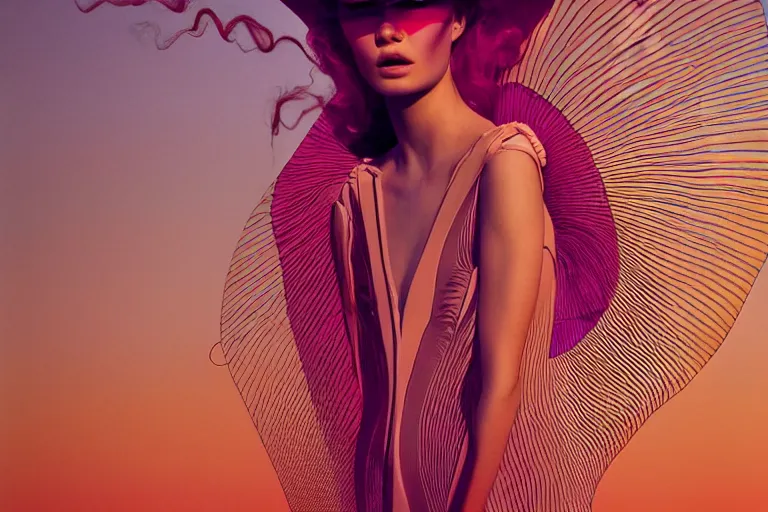 Image similar to fashion editorial photography in a world inspired by jean giraud moebius