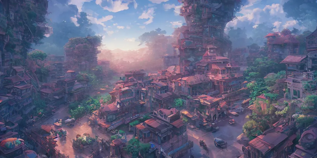 Image similar to left, matte oil painting, highly detailed, hyperrealistic, cinematic, breathtaking, beautiful composition, Studio Ghibli, Dan Mumford, James Jean, volumetric lighting, octane render, 4K resolution, trending on artstation