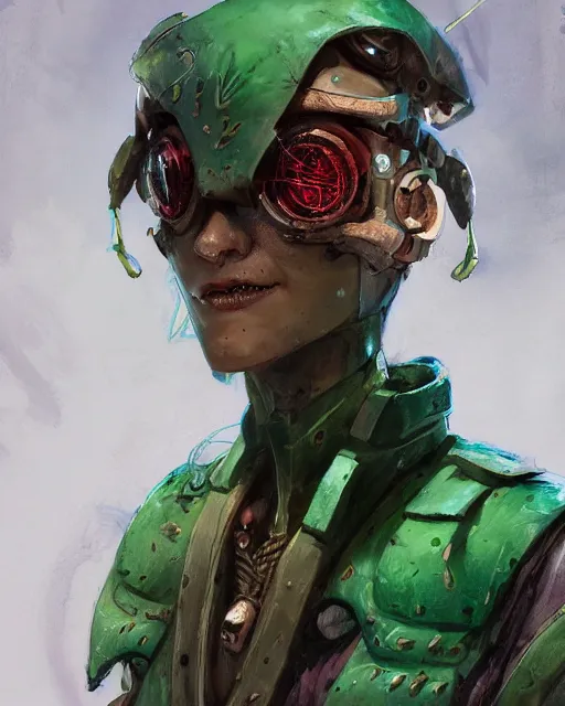 Image similar to character design, cyborg spellcaster, green robes, pen and ink, oil painting portrait, colorful, style by ian mcque, craig mullins, emil melmoth, + in style of charlie bowater, peter mohrbacher, marc simonetti, trending on artstation cgsociety, cinematic 8 k