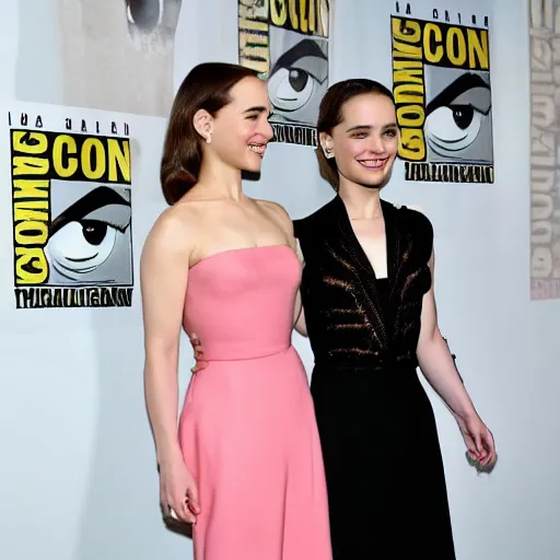 Image similar to Emilia Clarke and Natalie Portman posing for a picture