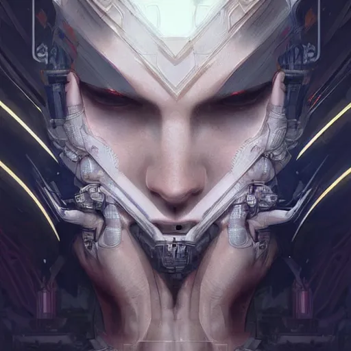 Image similar to beautiful ethereal cyberpunk man, art nouveau, fantasy, intricate binary and electronic designs, elegant, highly detailed, sharp focus, art by artgerm and greg rutkowski and wlop