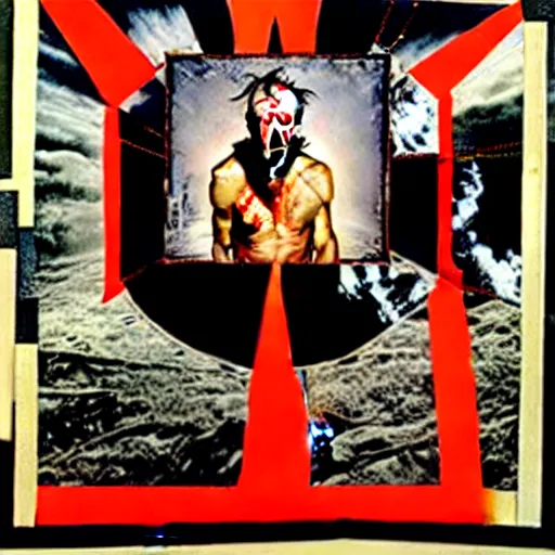 Image similar to a paper collage of armageddon, a god of death stands in the middle, kurt schwitters, richard hamilton, joe webb, chambliss giobbi, lynn skordal, derek gores, barbara kruger, jacques villegle.