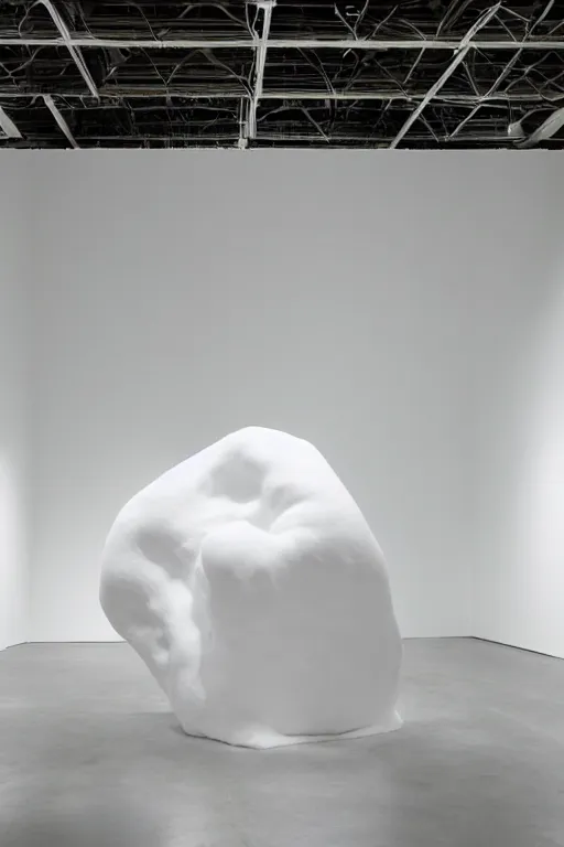 Image similar to floating, large white abstract blob shapes by daniel arsham, smooth, all white features on a white background