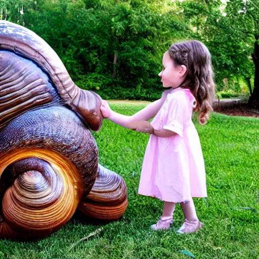 Image similar to little girl kissing a giant snail photo