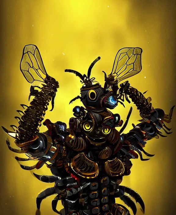 Image similar to a cybernetic bee demon with sharp teeth, artstation, digital art.