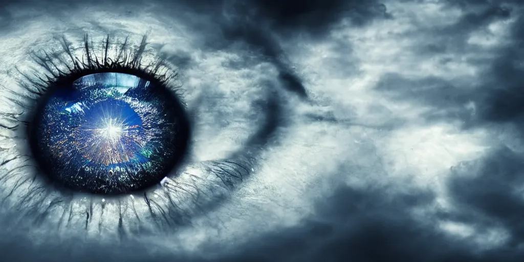 Prompt: a photo of an amazing beautiful world in an eye