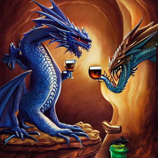 Image similar to a dward and a dragon drinking a beer, fantasy art, anime