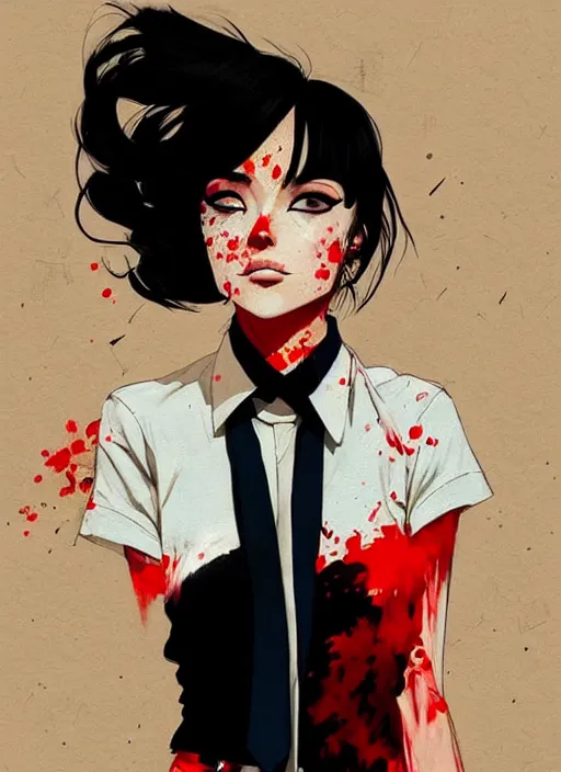 Image similar to a ultradetailed beautiful panting of a stylish woman wearing a shirt with a tie, she has black hair, dancing, by conrad roset, greg rutkowski and makoto shinkai, trending on artstation