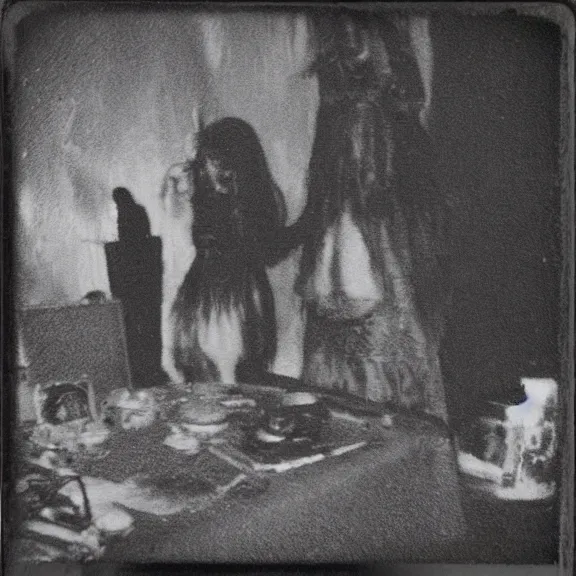 Image similar to summon rot witch fade, ritual aftermath gone wrong, a polaroid photo taken by guillermo del toro