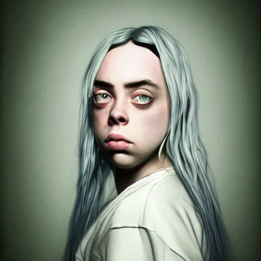 Prompt: cartoon painting of billie eilish by michal karcz