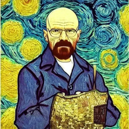 Prompt: walter white inside a van gogh painting