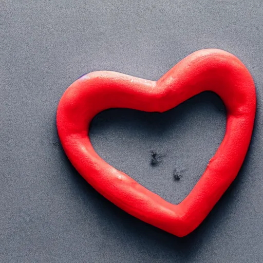 Image similar to 3d render of a badly formed red putty heart shape in the middle of a gray sheet of paper