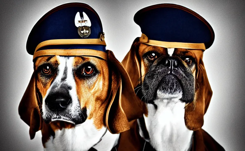 Prompt: portrait of a dog dressed as a military officer, digital art, natural light, sharp, detailed face, magazine