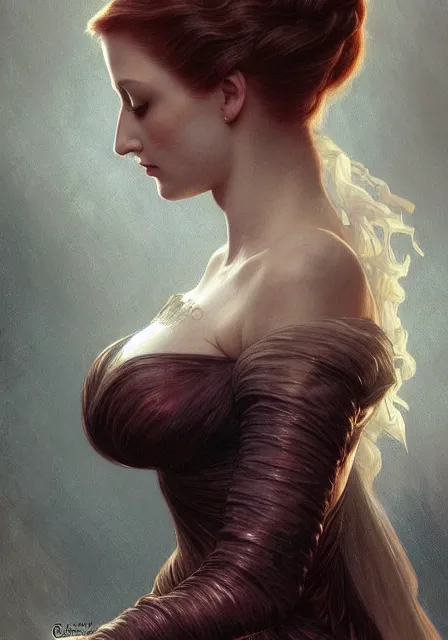 Image similar to sansa angeline jolie gessica chastain dark fairy, intricate, elegant, highly detailed, digital painting, artstation, concept art, smooth, sharp focus, illustration, art by artgerm and greg rutkowski and alphonse mucha and william - adolphe bouguereau