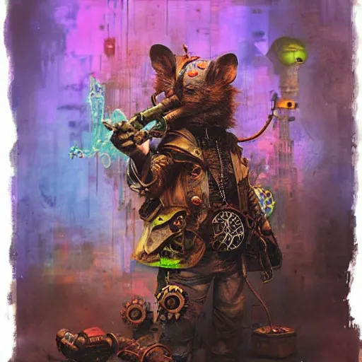 Image similar to steampunk rat, acid, 303, psychedelic, by ruan jia