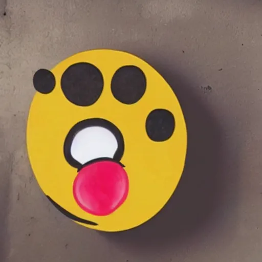 Image similar to circular yellow smiling cartoon face licking itself, very happy, YUMMYS CALLS