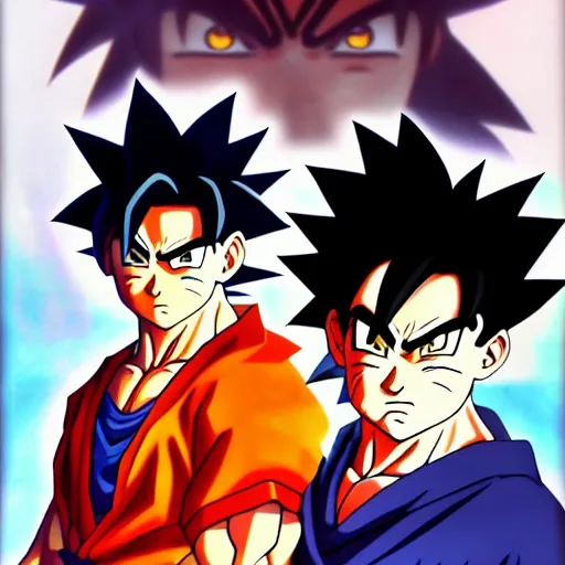 Image similar to ultra realistic portrait painting of a fusion of goku and gohan art by masashi kishimoto, 4 k, naruto artstyle, cel shaded, highly detailed, epic lighting, full body