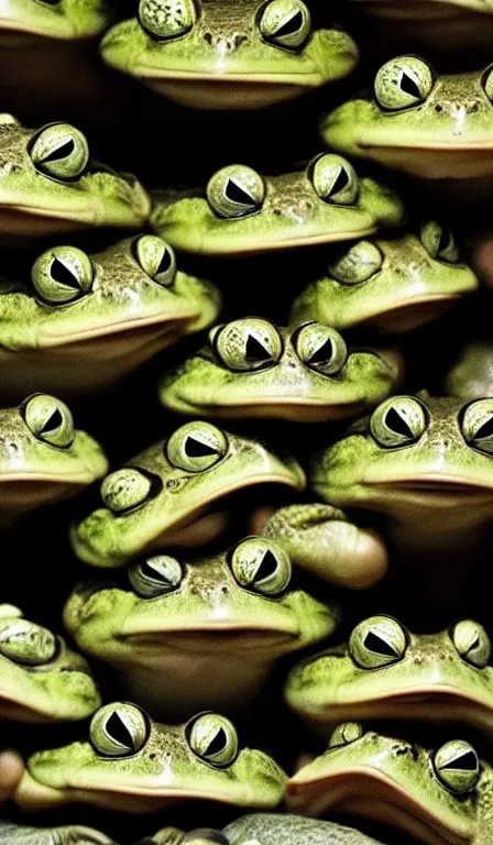 Image similar to a tower of frogs stacked on top of each other, HD nature photography, cute frog faces