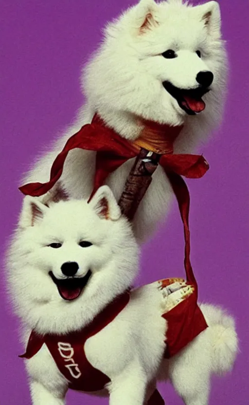 Prompt: samoyed with an attitude, 1 9 9 0 s video game mascot