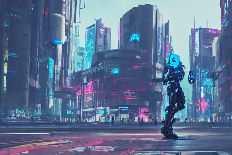 Prompt: professional photo of a cyberpunk mech on the busy streets of a dystopian futuristic city with pedestrians, 4k, octane render, Unreal Engine