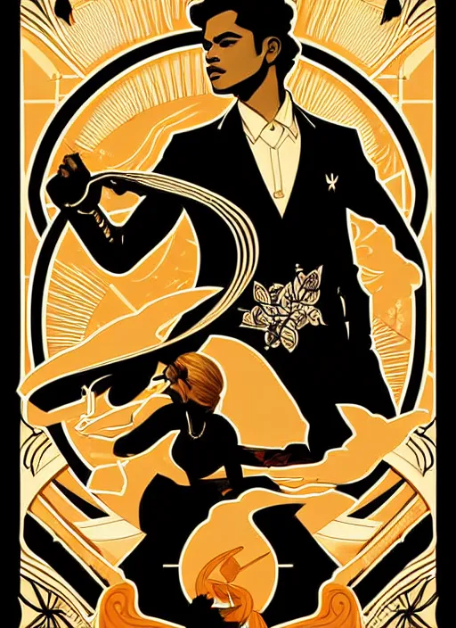 Image similar to silhouette of camaron de la isla, vector art style, full shot, intricate, elegant, highly detailed, digital art, ffffound, art by jc leyendecker and sachin teng