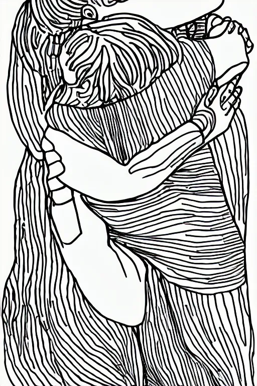 Image similar to graphic line art illustration of a loving hug