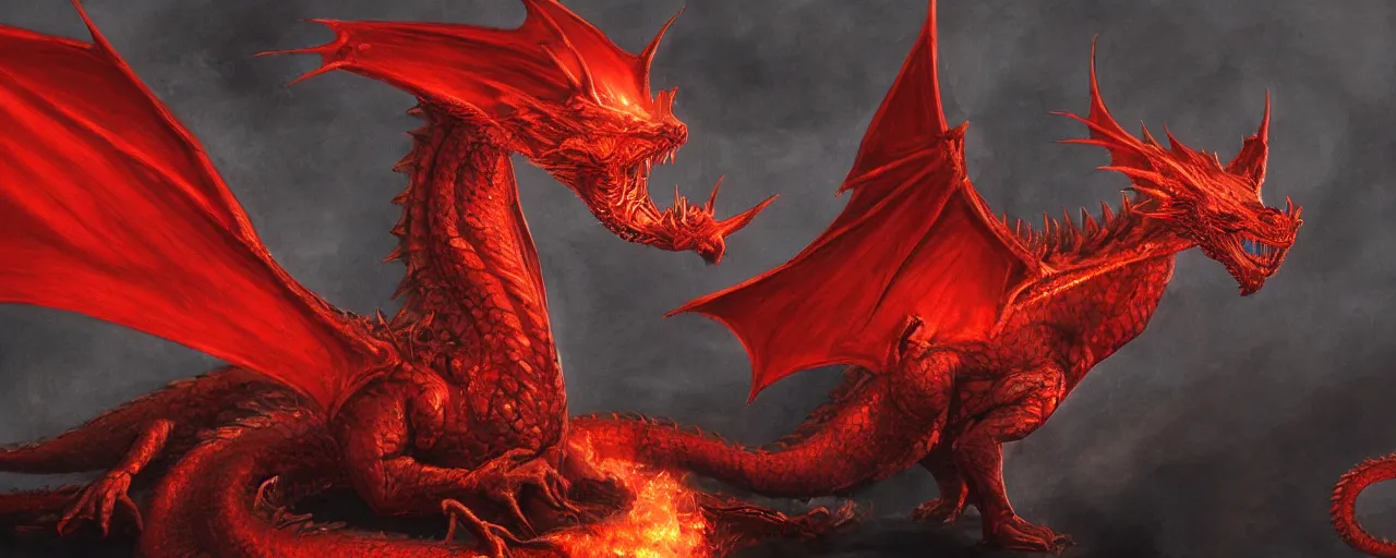 Prompt: red fire breathing dragon, extremely detailed, 8k, concept art, high fantasy
