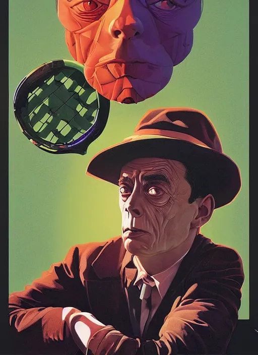 Prompt: poster artwork by Michael Whelan and Tomer Hanuka, Karol Bak Major Buster Keaton, from scene of a tennis ball monster , clean